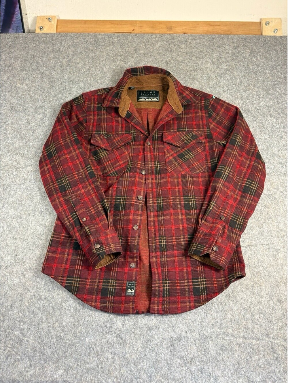 Jachs New York Shacket Mens Small Red Black Buffalo Plaid Flannel Button Front